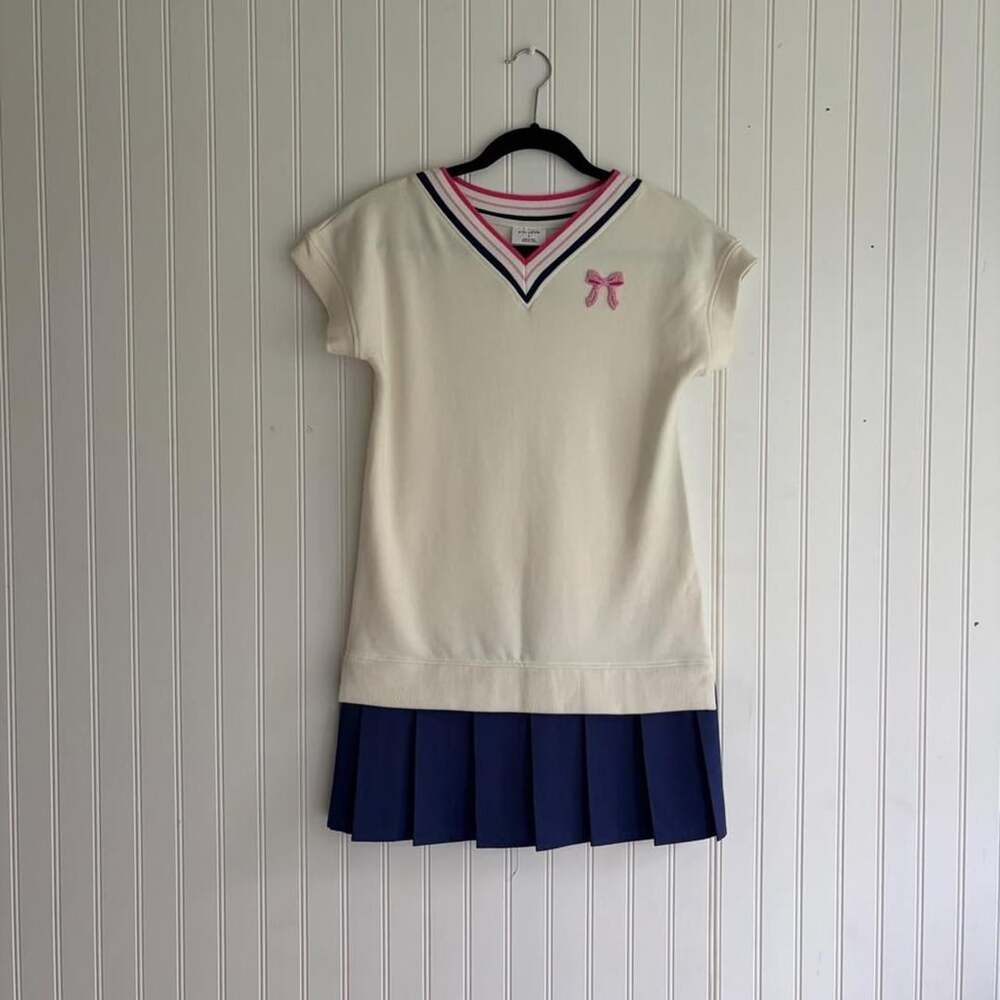 Girls Sailor Tennis DIY Costume Dress Pink Bow Pleated Skirt L